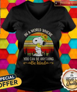 Snoopy And Woodstock Sunflower In A World Where You Can Be Anything Be Kind Vintage Retro V-neck