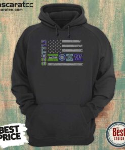 Good Seattle Sport Teams Seahawks Mariners Kraken Washington Huskies USA Independence Day Flag Hoodie