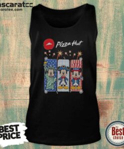 Original Pizza Hut Mickey Mouse USA Patriotic Fireworks tank top optimized featuring a sleeveless patriotic design with Mickey Mouse and fireworks
