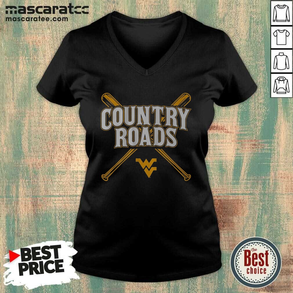 Pretty West Virginia Baseball Country Roads shirt optimized on V-Neck Shirt Pretty West Virginia Baseball Country Roads shirt optimized shown as a v-neck shirt preview