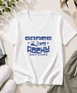 Funny Grace And Rocky Save Stars Fist Bump V-Neck Shirt