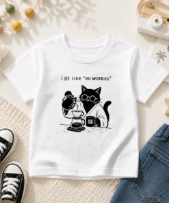 Funny I Be Like No Worries Then Worries Black Cat Coffee Lover Kids T-Shirt