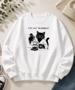 Funny I Be Like No Worries Then Worries Black Cat Coffee Lover Sweater