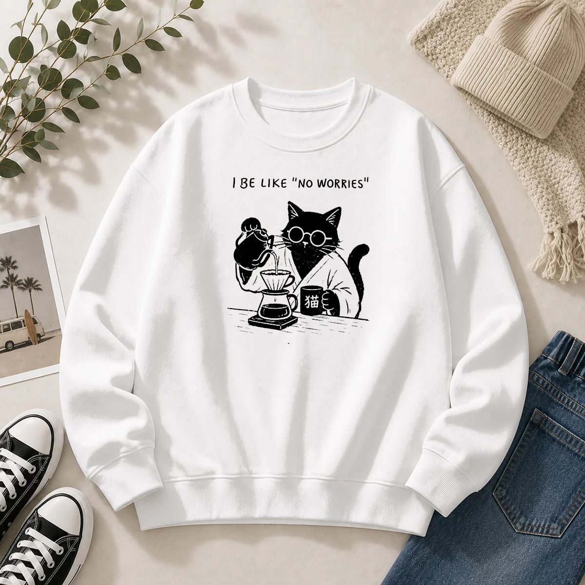 Funny I Be Like No Worries Then Worries Black Cat Coffee Lover Sweater