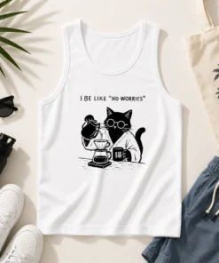 Funny I Be Like No Worries Then Worries Black Cat Coffee Lover Tank Top