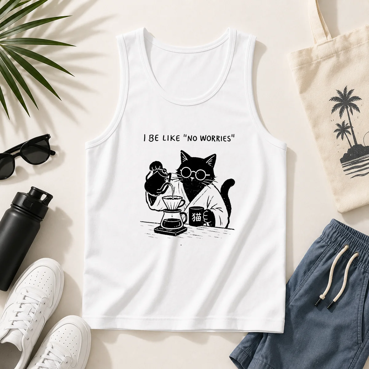 Funny I Be Like No Worries Then Worries Black Cat Coffee Lover Tank Top
