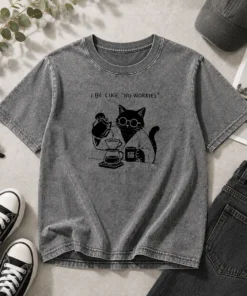 Funny I Be Like No Worries Then Worries Black Cat Coffee Lover Washed T-Shirt