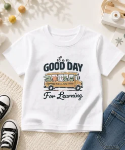 Funny It'S A Good Day For Learning School Bus Animals Kids T-Shirt