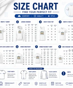 Size chart for Funny It'S A Good Day For Learning School Bus Animals with measurements in inches and cm