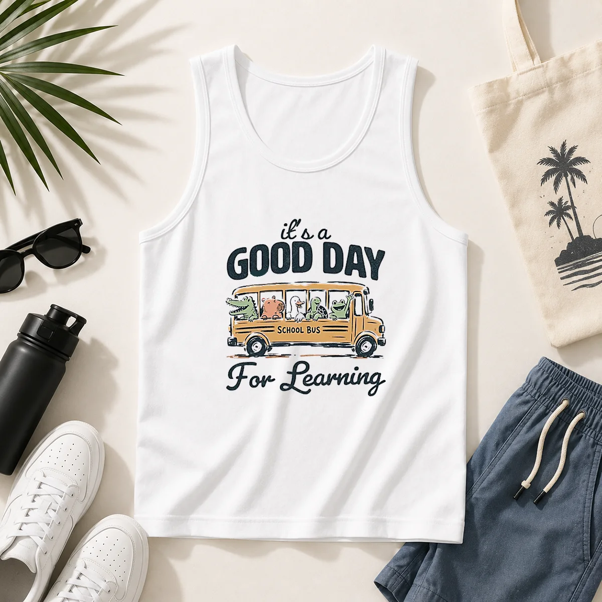 Funny It'S A Good Day For Learning School Bus Animals Tank Top