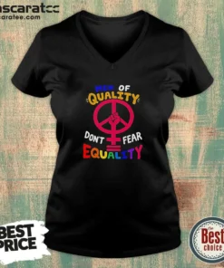 Funny Men Of Quality Don'T Fear Equality Peace V Neck Shirt v neck optimized in dark color, front view