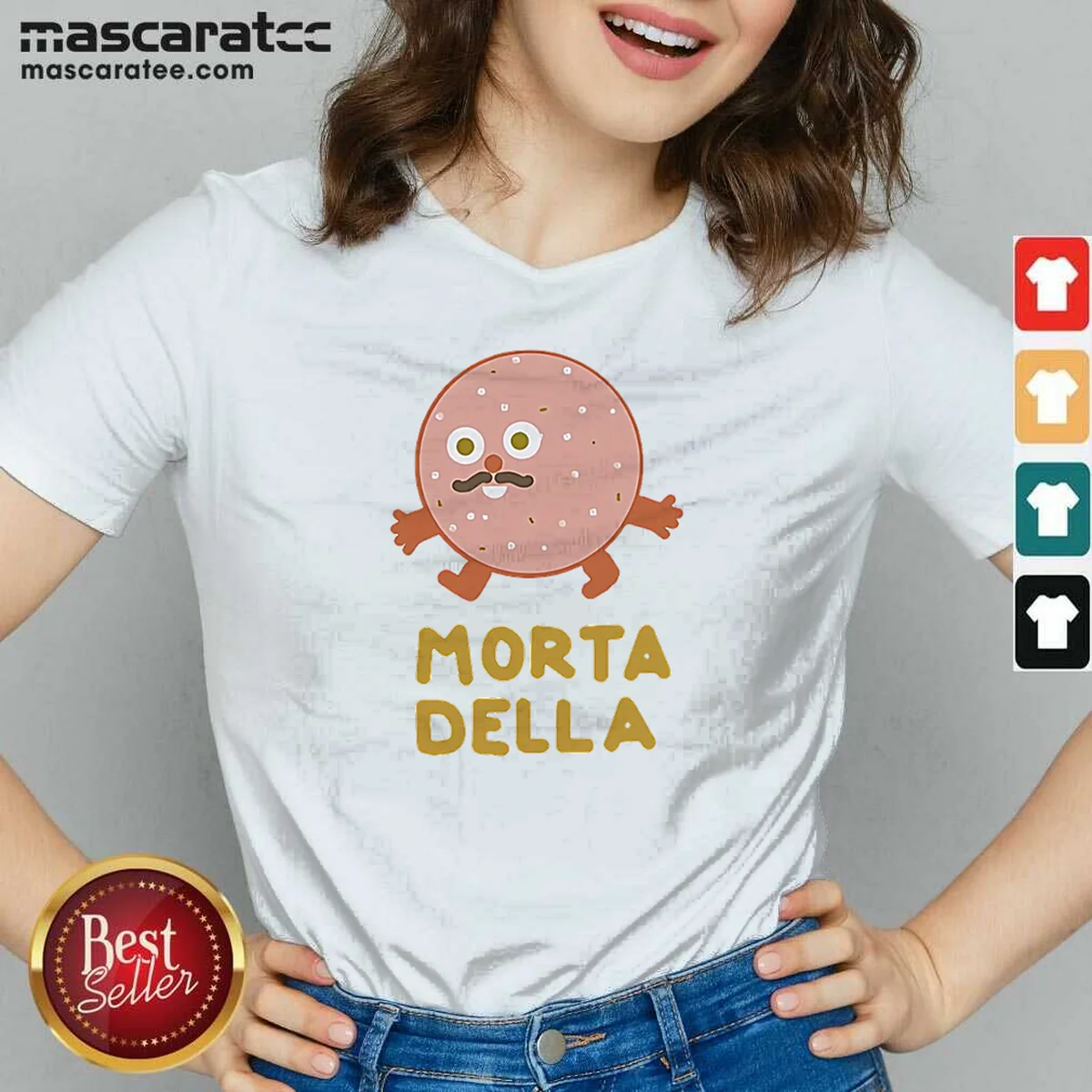 Funny Mortadella Food Cartoon Character Salami V-Neck Shirt Funny Mortadella Food Cartoon Character Salami V-Neck Shirt