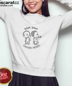 Good Bawk Bawk Chicken Heads Peanuts Charlie Sweatshirt in black with bold graphic print on front