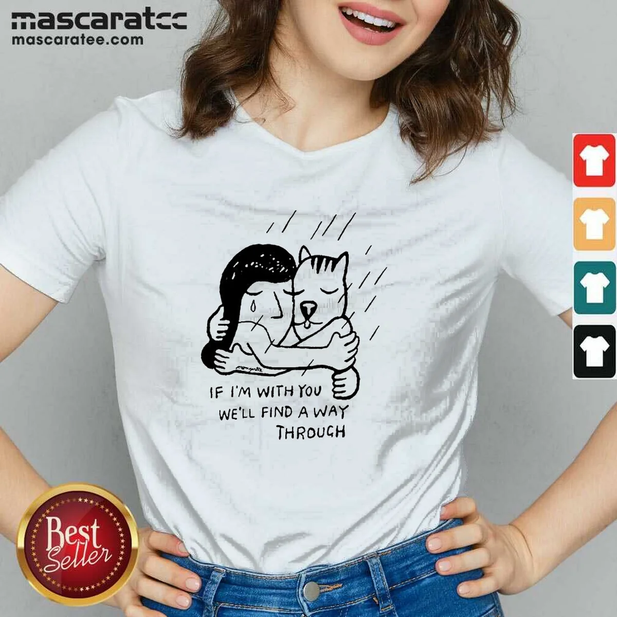 Hot Girl And Dog Hugging If V-Neck Shirt Hot Girl And Dog Hugging If V-Neck Shirt