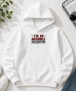 Hot I Am An Asshole Not Running For Anything I Just Wanted A Sign Hoodie in black, comfortable pullover with front pocket and bold white text