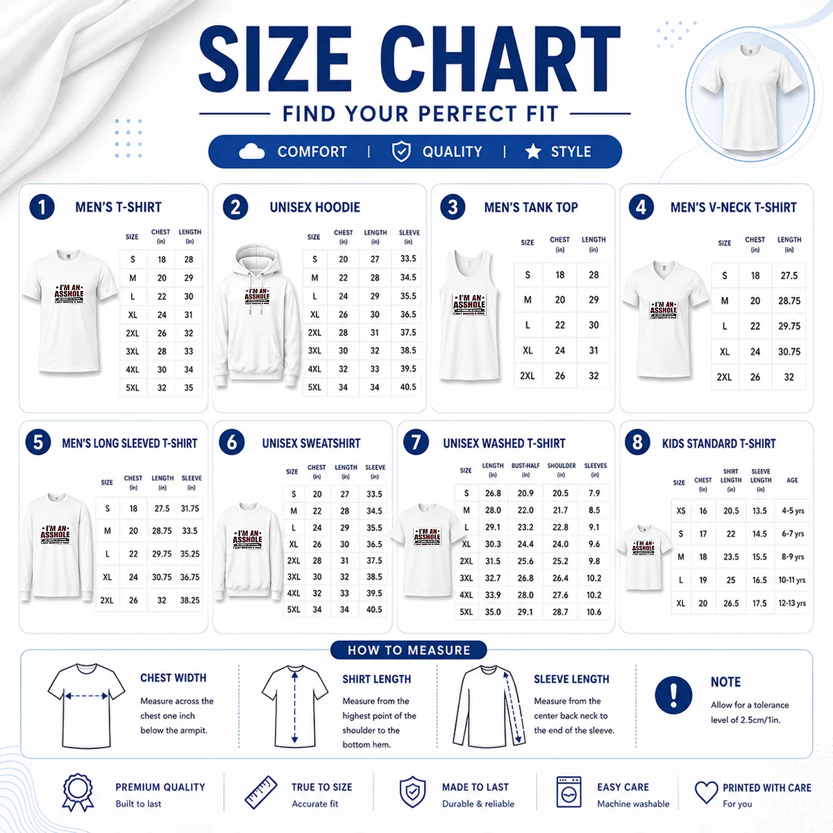 Hot I Am An Asshole Not Running For Anything I Just Wanted A Sign Size Chart Size chart for Hot I Am An Asshole Not Running For Anything I Just Wanted A Sign Shirt with measurements in inches and cm