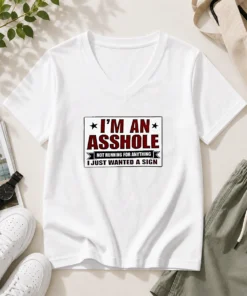 Hot I Am An Asshole Not Running For Anything I Just Wanted A Sign V Neck Shirt in black with white text