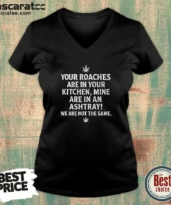 Hot Top Weed Your Roaches Are In Your Kitchen Mine Are In An Ashtray We Are Not The Same V Neck Shirt v neck optimized in black fabric