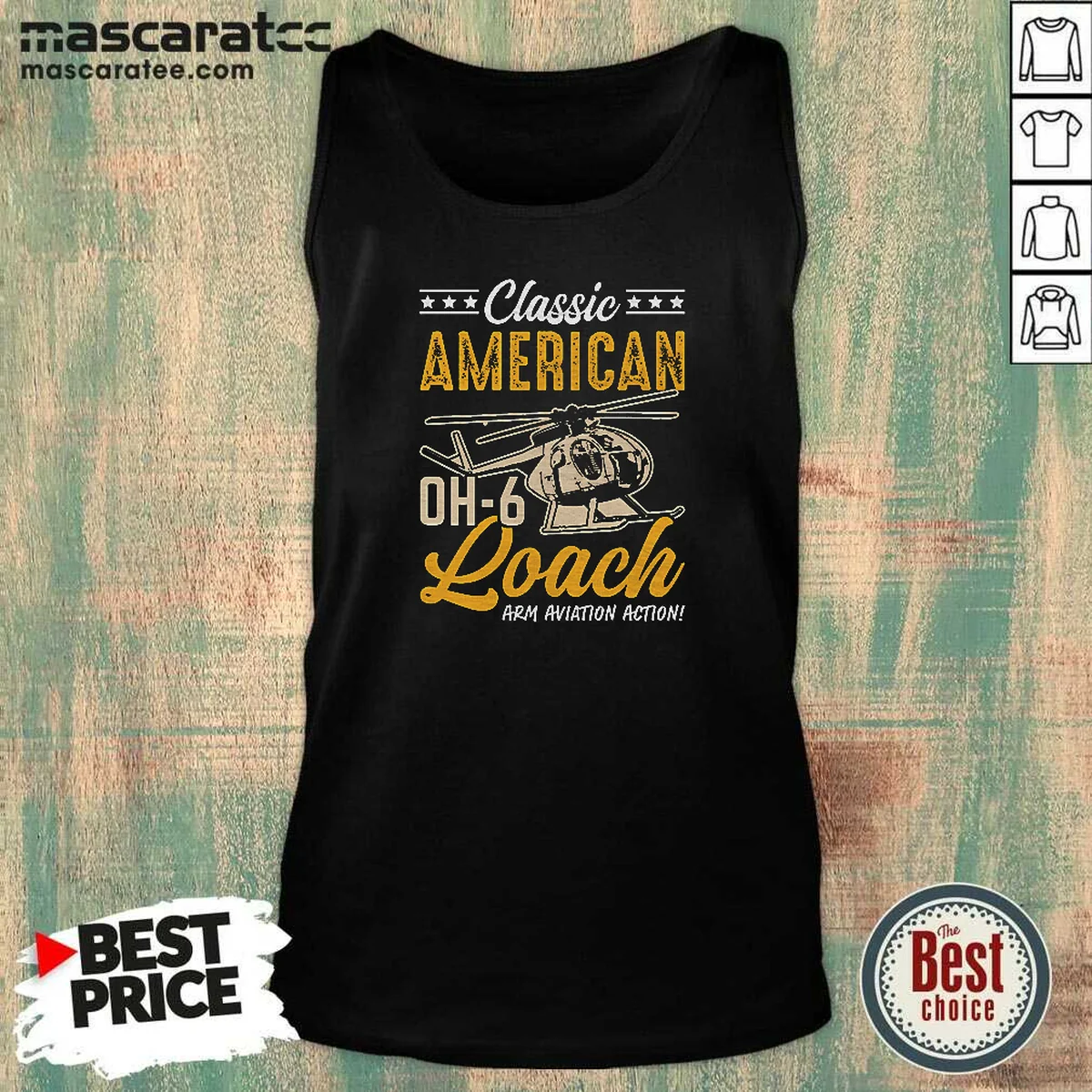Nice Classic American Hughes OH 6 Cayuse Loach Arm Aviation Action Tank Top