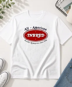Official All American Inbred Proudly Homegrown Since 1998 t shirt in classic crew neck style, displayed on a white background