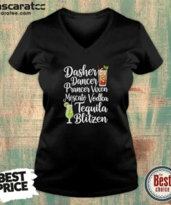 Official Drinks Cocktail Glass Dasher Dancer Prancer Vixen Moscato Vodka Tequila Blitzen V-Neck Shirt