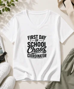 Official First Day Of School Chaos Coordinator Silhouette V-Neck Shirt