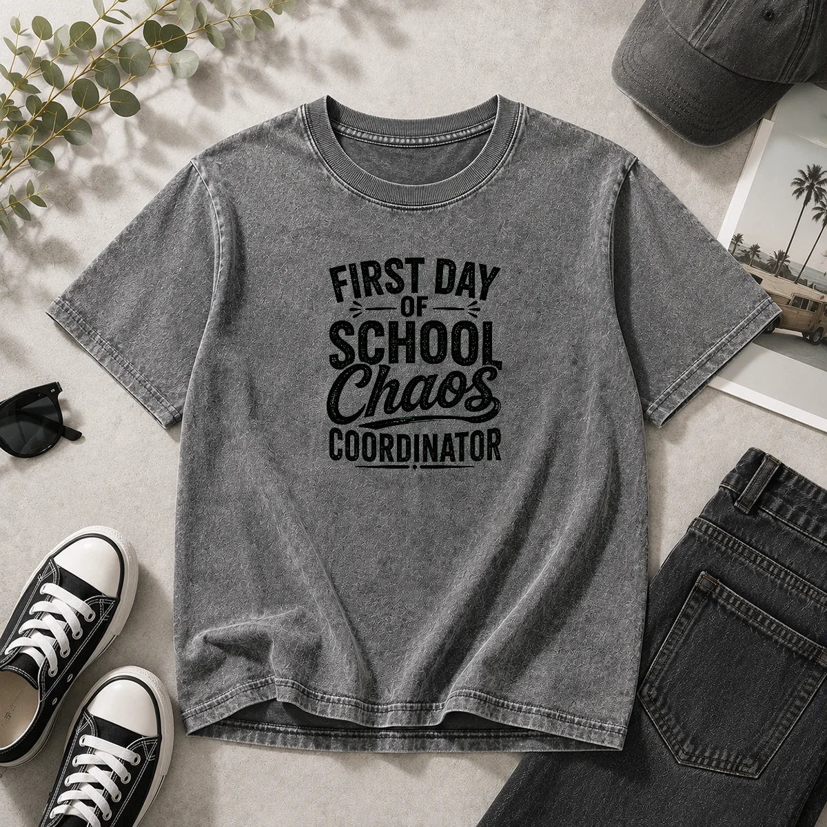 Official First Day Of School Chaos Coordinator Silhouette Washed T-Shirt