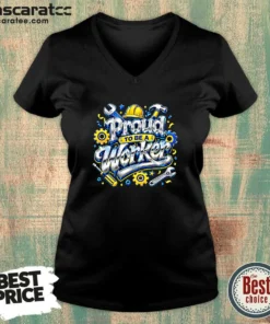 Official Labour Day Celebration Proud To Be A Worker Y2K Typo V-Neck Shirt