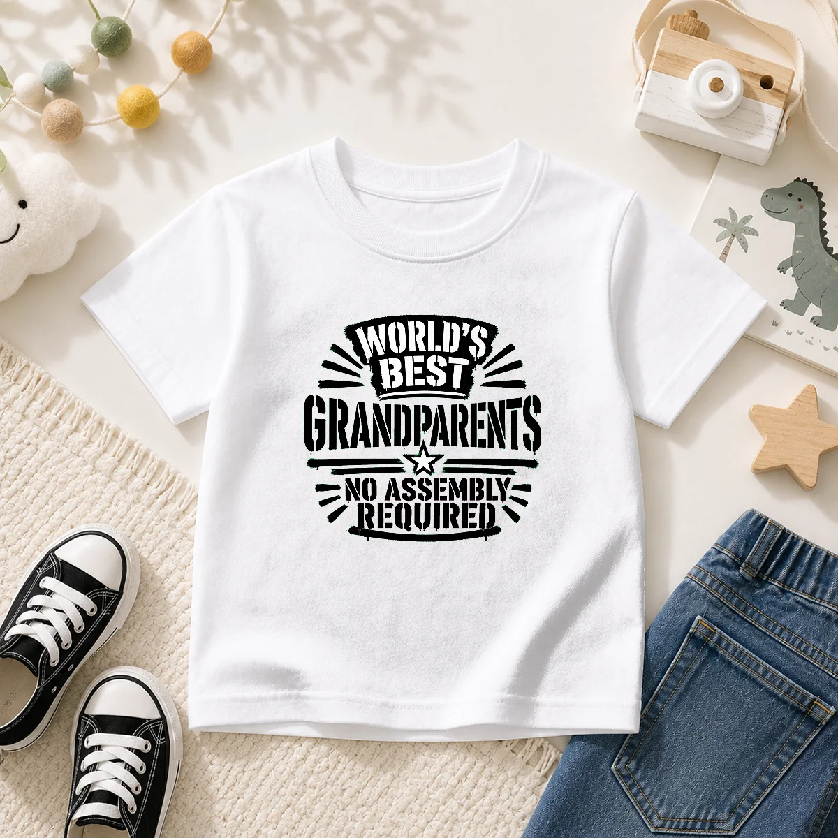 Original Grandparents Day Stencil Shirt Worlds Best No Assembly Neede Kids T-Shirt