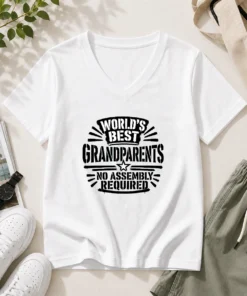 Original Grandparents Day Stencil Shirt Worlds Best No Assembly Neede V-Neck Shirt