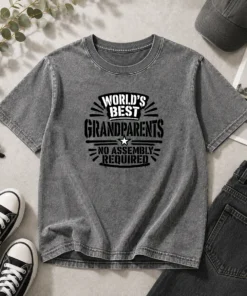 Original Grandparents Day Stencil Shirt Worlds Best No Assembly Neede printed on a soft washed t shirt in light gray