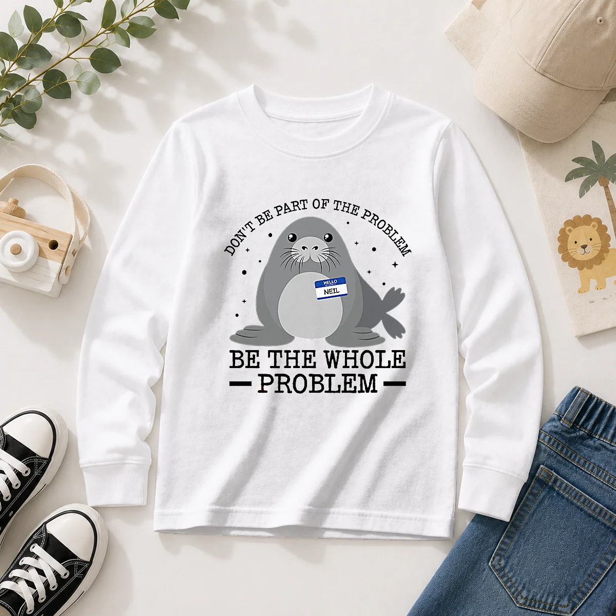 Original Hello My Name Is Neil Funny Seal Character Copy Long Sleeve Shirt