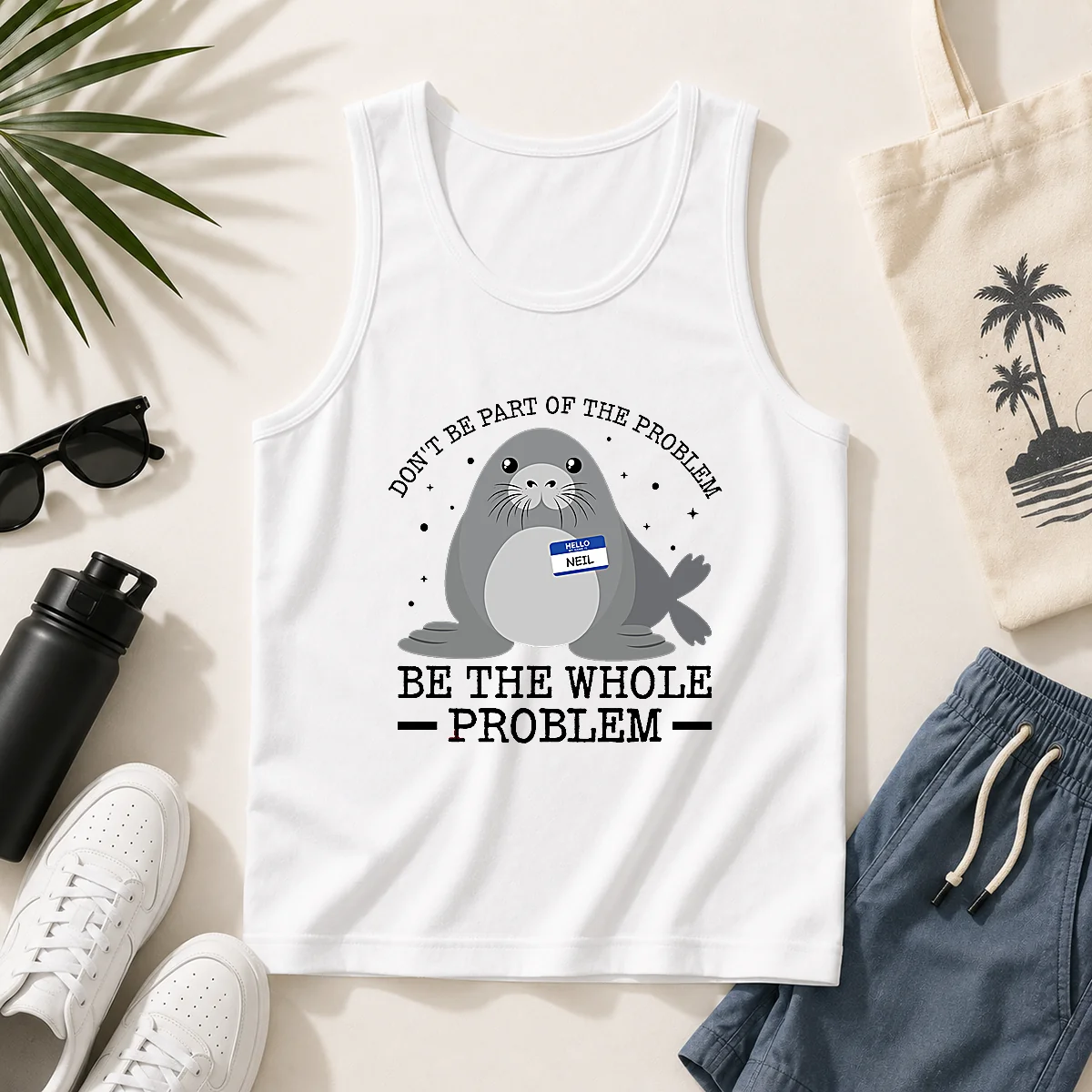 Original Hello My Name Is Neil Funny Seal Character Copy Tank Top