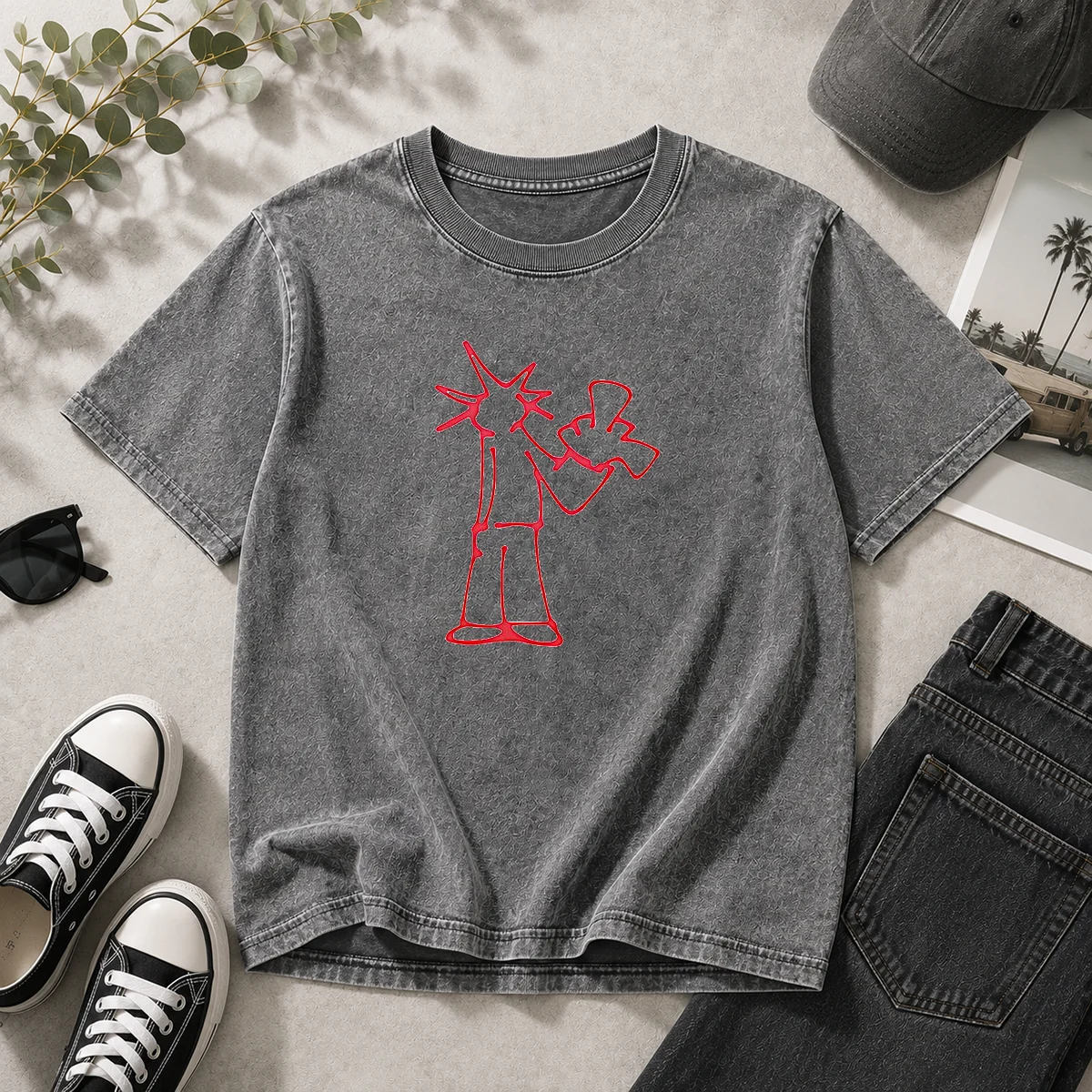 Original Statue Of Liberty New York City Sketch Art Doodle Minimal Line Drawing Washed T-Shirt