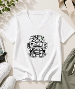 Pretty Grandparents Day Proud Silhouette Tee For Loved Grandparents V Neck Shirt in soft fabric with a comfortable fit