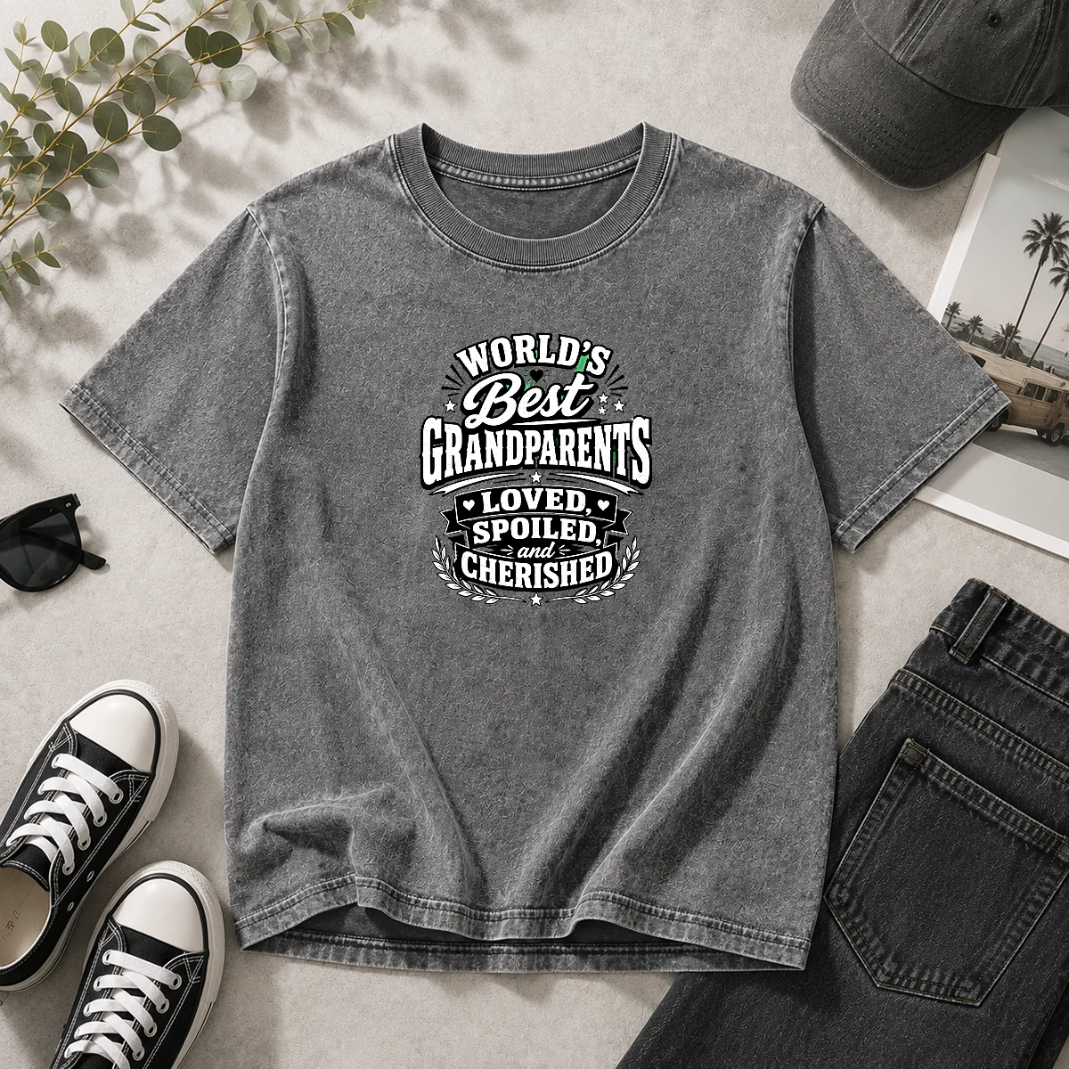 Pretty Grandparents Day Proud Silhouette Tee For Loved Grandparents Washed T-Shirt