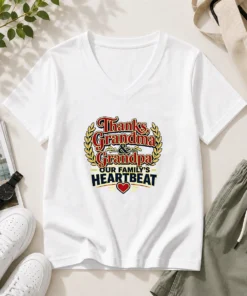 Pretty Grandparents Day Typography Thanks For Family Gratitud V Neck Shirt in soft fabric with elegant typography design
