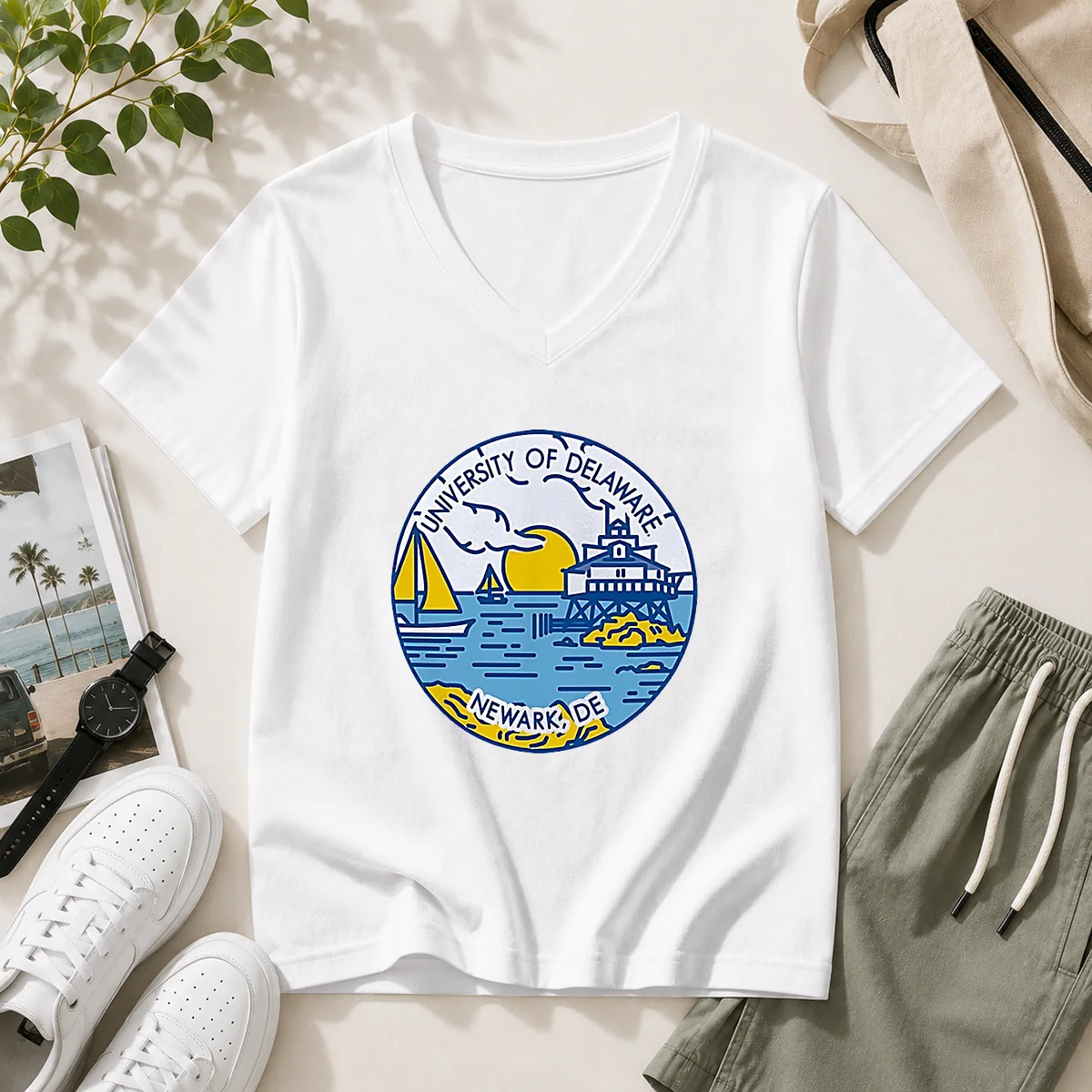 Pretty University Of Delaware Newark DE Coastal Emblem V-Neck Shirt