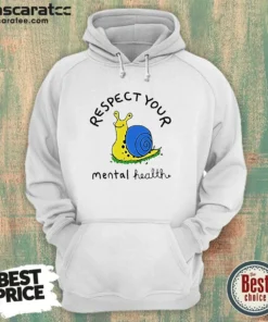 Pretty Yellow Snail Respect Your Mental Health Hoodie in bright yellow with front pocket and drawstring hood
