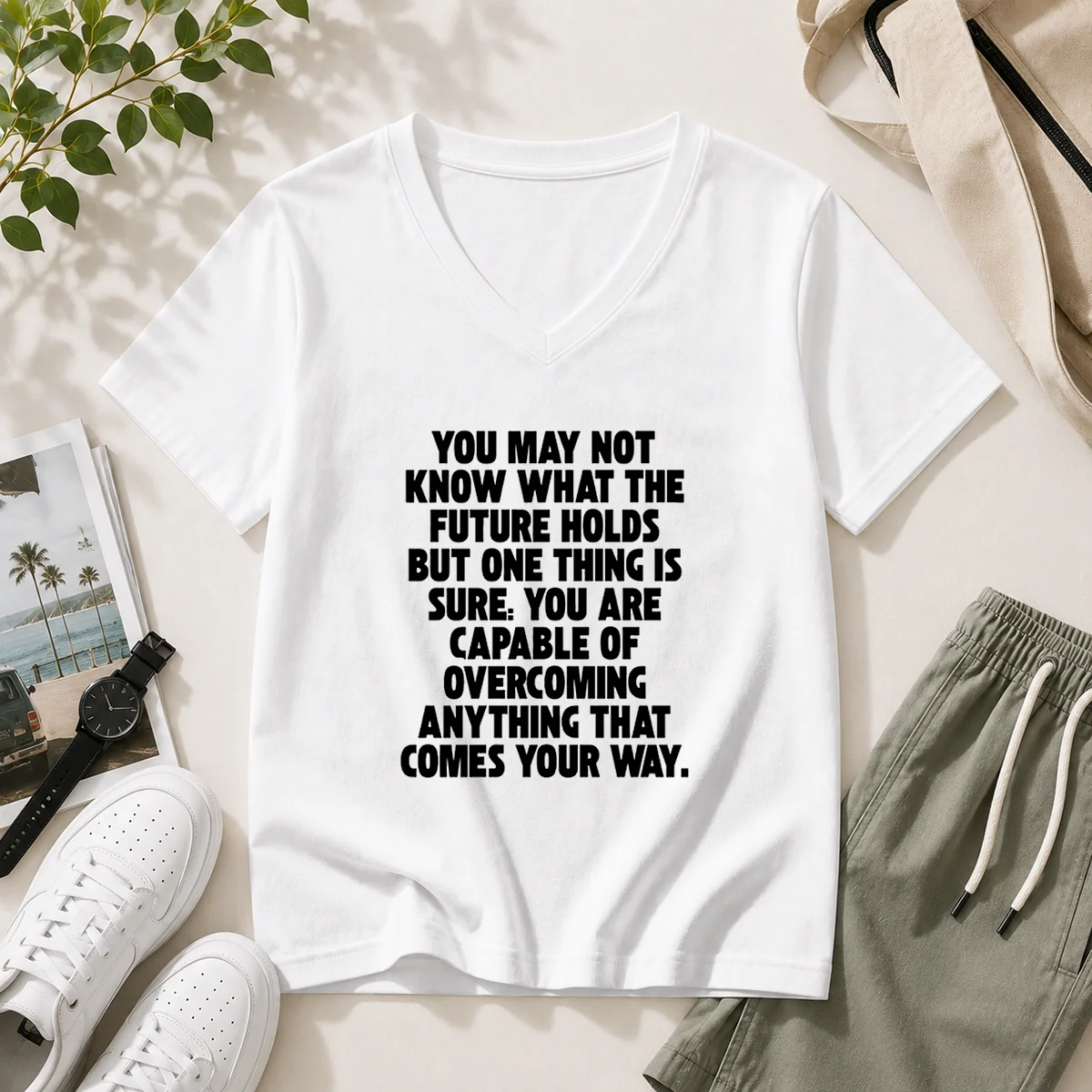 Pretty You Are Capable Of Overcoming Anything That Comes Your Way V-Neck Shirt