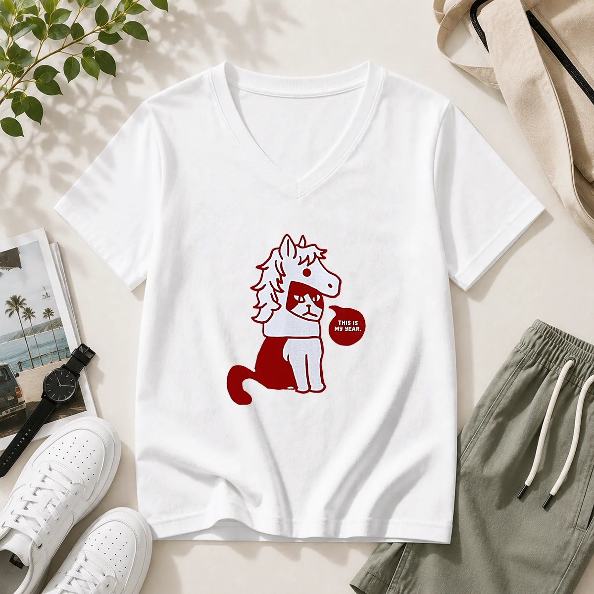 Top Cat Wearing Horse Mask This Is My Year V-Neck Shirt