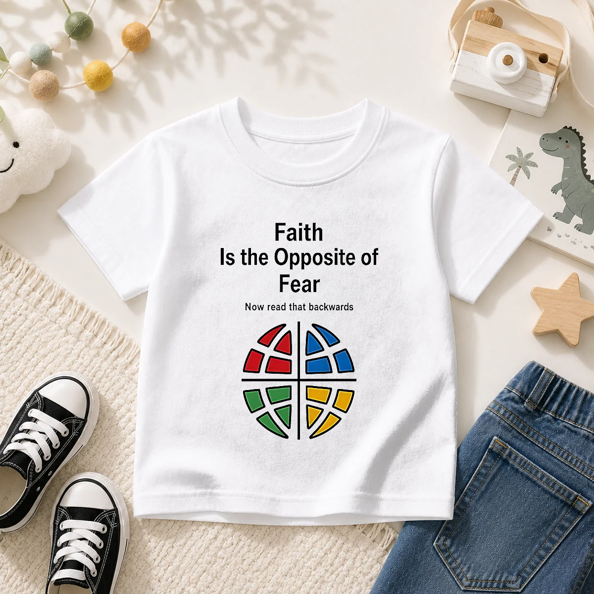 Awesome Faith Is The Opposite Of Fear Now Read That Backwards Kids T-Shirt
