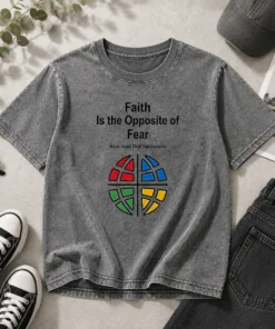 Awesome Faith Is The Opposite Of Fear Now Read That Backwards Washed T-Shirt