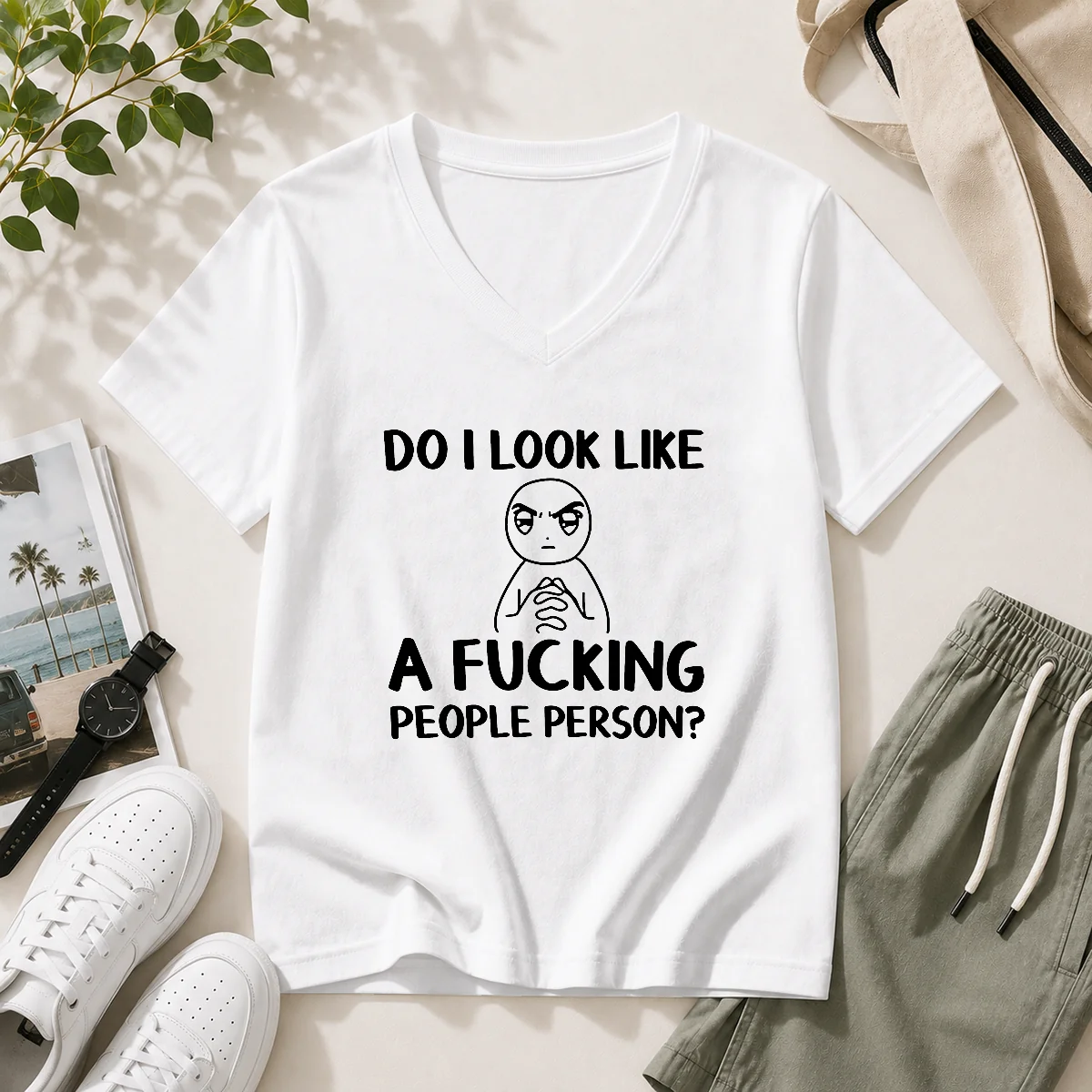 Funny Do I Look Like A Fucking People Person V-Neck Shirt