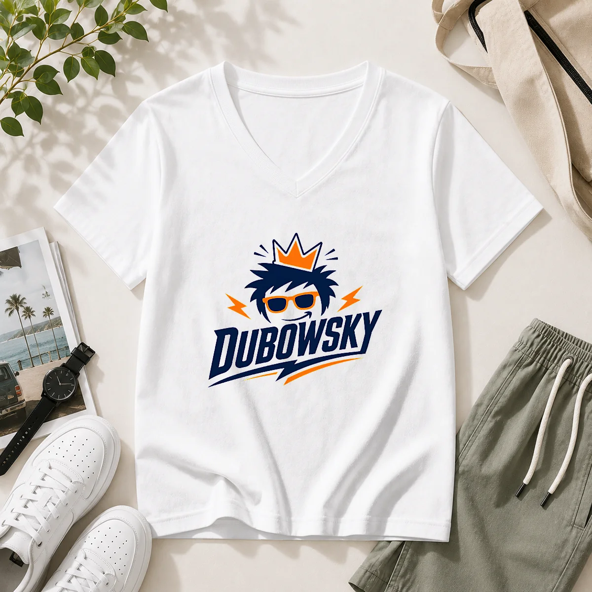 Good Dubowsky Cool King Crown Sunglasses Mascot Logo V-Neck Shirt