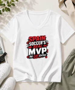 Hot Spain Soccer Cat Meme Streetwear V-Neck Shirt