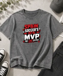 Hot Spain Soccer Cat Meme Streetwear Washed T-Shirt