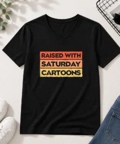 Official Raised With Saturday Cartoons V-Neck Shirt
