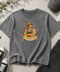Original American Labour Day Proud Worker Boho Washed T-Shirt