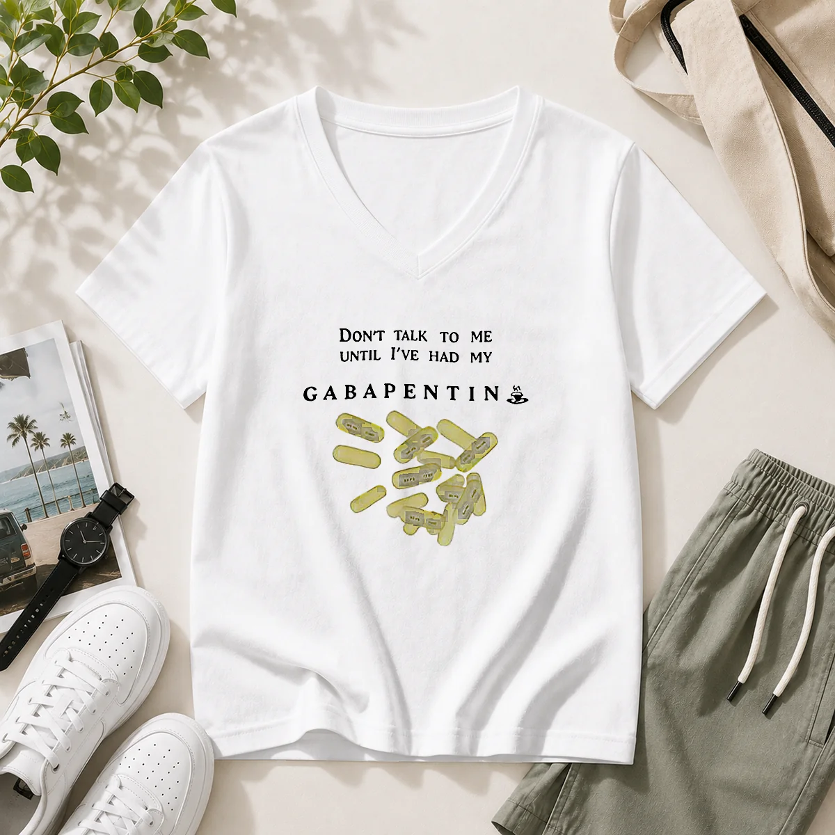 Premium Gabapentin Medication Pharmacist Doctor Humor Do Not Talk To Me Until I Have My V-Neck Shirt